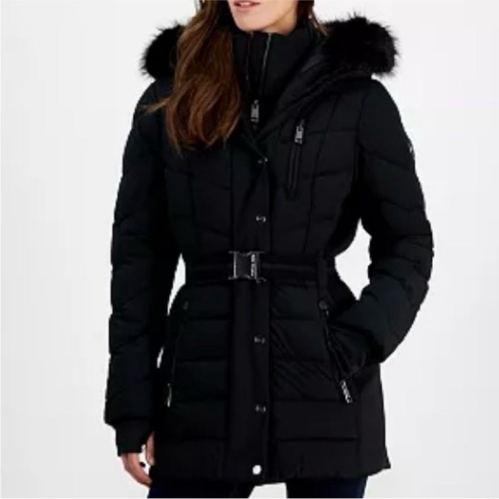 MICHAEL Michael Kors Black Faux-Fur Trim Puffer Coat